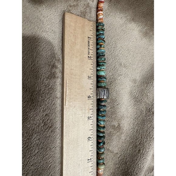 Sterling Silver Turquoise Spiny Oyster Beaded Disc Statement Necklace 20” - Picture 8 of 9